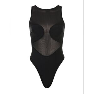 House Of CB Chiara High Neck Bandage Sheer‎ Black Mesh Bodysuit Sexy Luxury Sz L